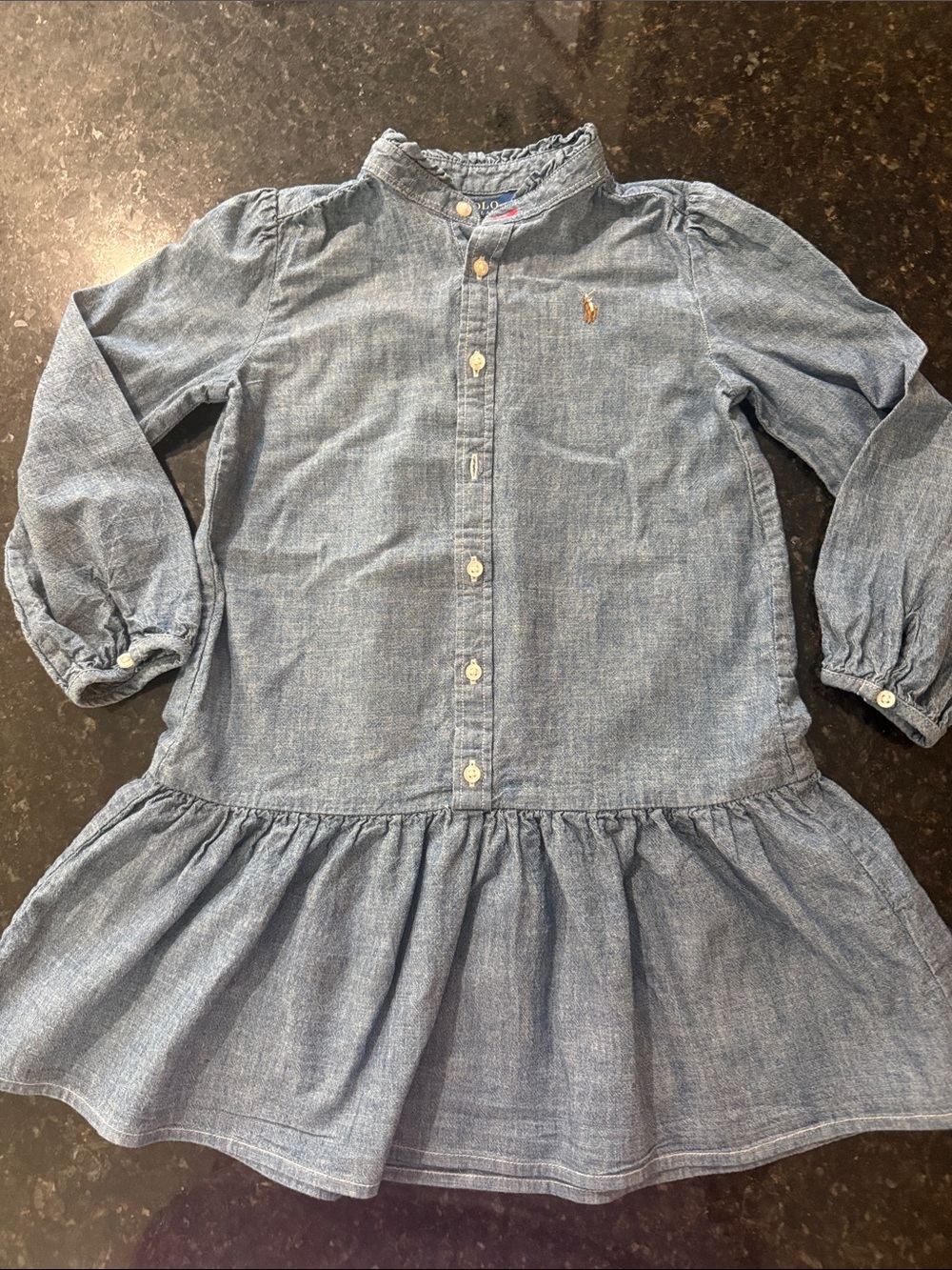 Ralph Lauren Light Blue Chambray Ruffle-Hem Kids Dress